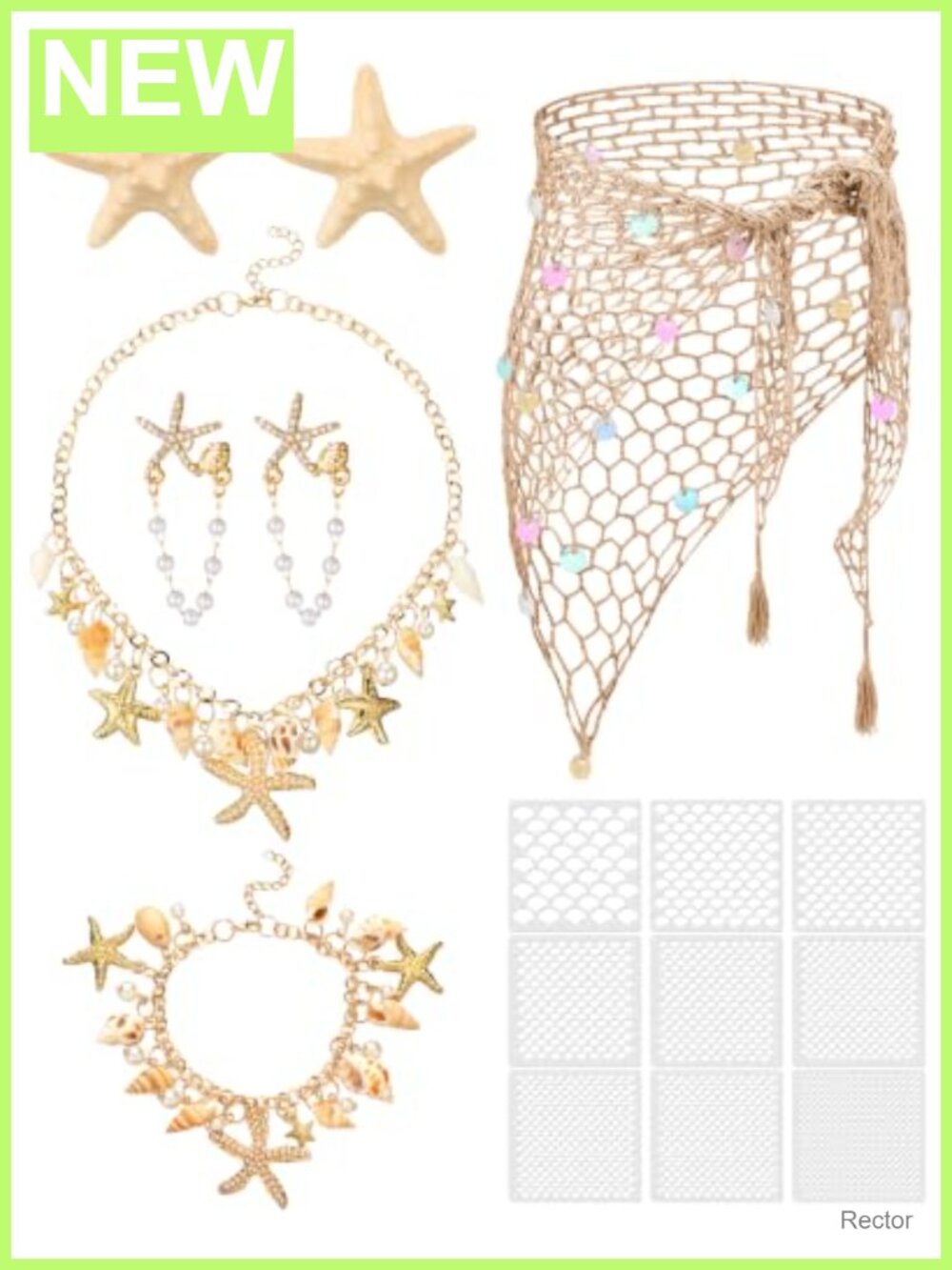 Mermaid Costume Accessory Set Crochet Skirt Starfish Necklace Bracelet Earrings